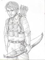 arrow artist:lechatdemon belt bow_(weapon) character:halrac_everam front_view holding_bow human looking_at_viewer male monochrome pants potion quiver short_hair solo // 775x1031 // 119.1KB // rating:Safe