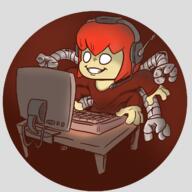 artist:brack character:pirate character:pirateaba furniture headphones keyboard medium_hair modern monitor no_pupils otto_octavius red_background red_chestwear red_hair shirt smile solo spider-man table twi_community white_eyes // 1300x1300 // 541.1KB // rating:Safe