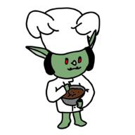 artist:someplace_somewhere barefoot black_hair bowl cave_goblin character:pebblesnatch chef_hat cooking female food front_view goblin green_skin hat holding_spoon jacket long_ears looking_down meta:animated red_eyes sharp_teeth simple_background solo spoiler:volume5 spoon standing white_background white_chestwear white_headwear // 1000x1000 // 393.3KB // rating:Safe
