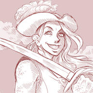 artist:lechatdemon character:rasea_zecrew drowned_folk feather female front_view gills grin hat holding_sword long_hair looking_at_viewer monochrome pink_background sharp_teeth simple_background smile solo spoiler:volume7 sword upper_body // 2000x2000 // 1.9MB // rating:Safe