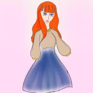 artist:tomeo blue_eyes blue_skirt character:lyonette_du_marquin female front_view human long_hair looking_up no_arms no_legs princess red_hair simple_background skirt solo // 2000x2000 // 3.2MB // rating:Safe