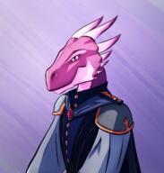 artist:auspiciousoctopi blue_chestwear cape character:ilvriss_gemscale drake general horn looking_at_viewer lord male nobility purple_background purple_eyes purple_scales side_view soldier solo spoiler:book2 upper_body // 2394x2513 // 6.4MB // rating:Safe