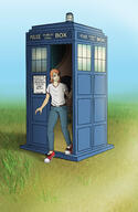 arm_raised artist:lechatdemon belt blue_legwear brown_eyes brown_hair character:erin_solstice copyright:doctor_who door earther female front_view grass human innkeeper jeans medium_hair meta:crossover pants plant shoes sky smile solo spoiler:volume7 tardis window // 1300x2000 // 1.4MB // rating:Safe