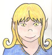 artist:kadraginn blonde_hair blue_chestwear blush bright_skin character:ceria_springwalker female front_view half-elf long_ears long_hair looking_at_viewer mage simple_background smile solo star white_background yellow_eyes // 1691x1791 // 679.5KB // rating:Safe