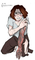 artist:mysticcatcomix barefoot blood bright_skin brown_eyes brown_hair brown_legwear character:erin_solstice earther female front_view frown human medium_hair pants shirt simple_background solo spoiler:book1 tear white_background white_chestwear // 1079x1814 // 643.3KB // rating:Safe