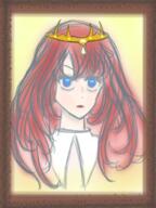 artist:tomeo blue_eyes character:lyonette_du_marquin crown female front_view frown gem head_only human long_hair looking_at_viewer nobility princess red_hair solo tiara yellow_headwear // 1536x2048 // 5.8MB // rating:Safe