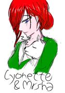 artist:chalyon bright_skin caption character:lyonette_du_marquin character:mrsha closed_eyes duo female front_view gnoll green_chestwear human medium_hair nude red_hair simple_background spoiler:volume4 white_background white_chestwear white_fur // 3496x4961 // 1.8MB // rating:Safe