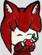 apple artist:dm_craft artist:pirateaba bright_skin cat_ears character:pirate character:pirateaba closed_eyes eating food front_view fruit medium_hair open_mouth red_chestwear red_hair simple_background solo sweatshirt transparent_background upper_body // 172x225 // 61.6KB // rating:Safe