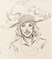 artist:deepsikk character:erin_solstice female flame_hat front_view human innkeeper looking_at_viewer medium_hair meta:inntober meta:inntober_2023 meta:tagme monochrome pencil_art prompt1 prompt_innkeeper smile solo spoiler:volume9 upper_body witch witch_hat // 2934x3298 // 633KB // rating:Safe