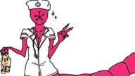 arm_raised artist:xiaopotato cosplay eyeball fleshworm hat missing_eye nurse_hat nurse_outfit peace_sign salvia sharp_nails simple_background skin solo sparkle stethoscope undead water white_background white_headwear // 1152x648 // 65.7KB // rating:Safe