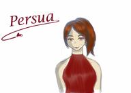 artist:tomeo bare_shoulders brown_hair caption character:persua dress female front_view human long_hair make-up pale_skin ponytail red_dress simple_background smile solo spoiler:book1 text upper_body white_background yellow_eyes // 2100x1500 // 110.4KB // rating:Safe