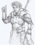 arm_raised armor artist:lechatdemon belt character:ulrien_sparson front_view human male monochrome pencil_art short_hair simple_background solo spoiler:book2 sword upper_body white_background // 1394x1806 // 4.3MB // rating:Safe