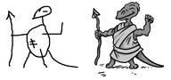arm_raised artist:brack barefoot character:relc_grasstongue closed_eyes drake front_view holding_spear kraahk male monochrome scar simple_background smile solo spear tail toga white_background // 485x227 // 45.0KB // rating:Safe