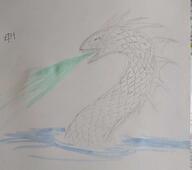 artist:bookwhyrm meta:inntober meta:inntober_2023 meta:tagspoiler monster no_pupils pencil_art prompt4 prompt_monster scales sea_serpent sharp_teeth side_view simple_background solo spitting upper_body water water_jet watercolor white_background white_eyes white_scales // 3000x2657 // 456KB // rating:Safe