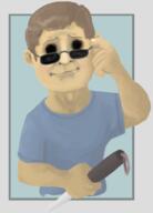 arm_raised artist:brack blue_background blue_chestwear brown_hair cane character:laken_godart earther emperor front_view holding_cane human looking_at_viewer male no_eyes nobility shirt short_hair simple_background smile solo sunglasses tshirt upper_body white_background // 1110x1547 // 551.7KB // rating:Safe