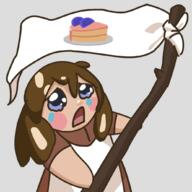 apron artist:jason_yao brown_hair cake character:erin_solstice earther emote female flag food front_view holding_flag human innkeeper medium_hair open_mouth plate simple_background solo tear transparent_background white_flag // 1034x1034 // 269.3KB // rating:Safe