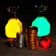 3d_art adventurer artist:whismy coin gem glass money potion // 1500x1500 // 3.4MB // rating:Safe