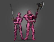 armor artist:mg axe beard blue_eyes character:kerrig_louis character:welca_caveis duo female front_view gauntlet grey_background helmet holding_axe holding_sword human knight male open_mouth order_of_the_petal pink_chestwear pink_handwear pink_headwear pink_legwear simple_background standing sword // 1280x990 // 75.3KB // rating:Safe