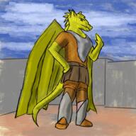 arm_raised armor artist:gridcube brown_legwear character:ossky cloud drake female looking_at_viewer oldblood orange_chestwear pants sharp_teeth side_view sky soldier solo standing tail wing yellow_eyes yellow_scales // 1024x1024 // 1005.4KB // rating:Safe