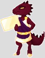 artist:lire barefoot character:ilvriss_gemscale counter drake front_view lord male nobility pixelart purple_toga red_scales sharp_nails sharp_teeth sign simple_background solo standing tail toga transparent_background yellow_eyes yellow_toga // 97x125 // 9.1KB // rating:Safe