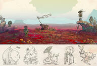 animal artist:enuryn back_view backpack blood bloodfields boots cloud conical_hat crab flag front_view hat holding_staff human landscape long_ears medium_hair plant rock rock_crab running shield side_view sky solo spider staff standing sword white_flag wing // 2048x1386 // 1.0MB // rating:Safe