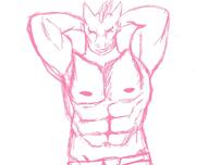 arm_raised artist:bunny belt character:relc_grasstongue closed_eyes drake front_view male monochrome muscle navel nipple nipple_(male) simple_background smile solo spoiler:book1 upper_body // 763x605 // 69.9KB // rating:Safe