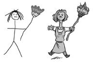 apron artist:brack artist:me broom character:erin_solstice earther female fire front_view frown holding_broom human innkeeper looking_at_viewer medium_hair monochrome pants shoes simple_background skill_display solo white_background // 994x674 // 141.2KB // rating:Safe