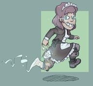 artist:brack bow character:lightning_thief circlet female green_background human knife lightning looking_back maid_dress maid_headdress medium_hair purple_hair running side_view simple_background smile solo spoiler:volume9 thief // 1176x1089 // 329KB // rating:Safe