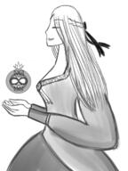artist:tomeo character:lyonette_du_marquin closed_eyes crown dress female human long_hair monochrome nobility princess side_view simple_background skill_display smile solo white_background // 1536x2048 // 1.7MB // rating:Safe
