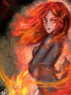 artist:bobo_plushie black_dress character:belavierr character:maviola_el dress duo el female fire human lady long_hair looking_at_viewer nobility orange_eyes red_eyes red_hair side_view thread witch // 1536x2048 // 4.5MB // rating:Safe