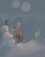 animal artist:brack attack black_headwear brown_fur character:mrsha child coal corusdeer crossed_out_eyes deer exclamation_mark front_view frown full_moon glowing gnoll hat horn moon night outside side_view sky snow snowman spoiler:volume9 tophat white_fur // 2375x3000 // 658KB // rating:Safe