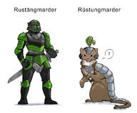 animal arm_raised armor artist:artsy_nada duo front_view helmet holding_sword looking_at_viewer marten pun question_mark rustängmarder side_view simple_background speechbubble standing sword white_background // 785x650 // 116.9KB // rating:Safe