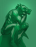 artist:mg character:grimalkin_duveig drake green_background green_scales male muscle nude sharp_teeth side_view simple_background sitting solo tail // 2550x3300 // 2.1MB // rating:Safe